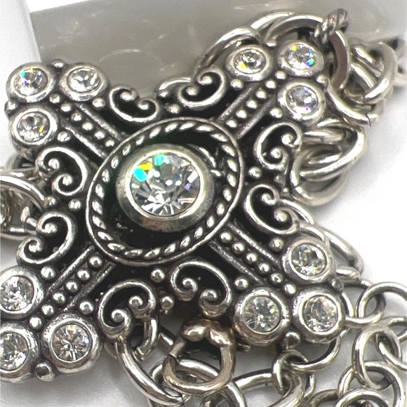 Brighton Chunky Cross Necklace Retired Glimmer Crystal Pendant Silver Tone 16" - Picture 2 of 9